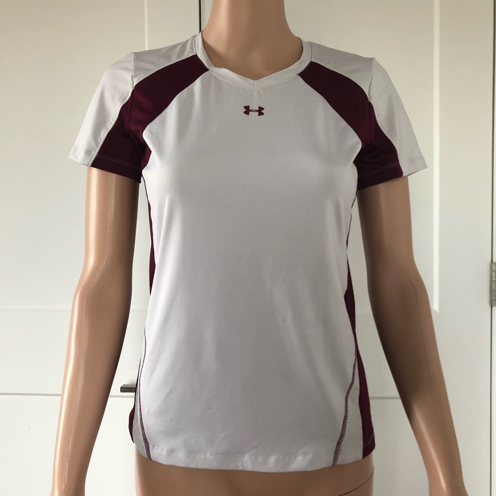 Under Amour Burgundy Red Gray Heat Gear Short Sleeves Shirt Top XS X-Small
